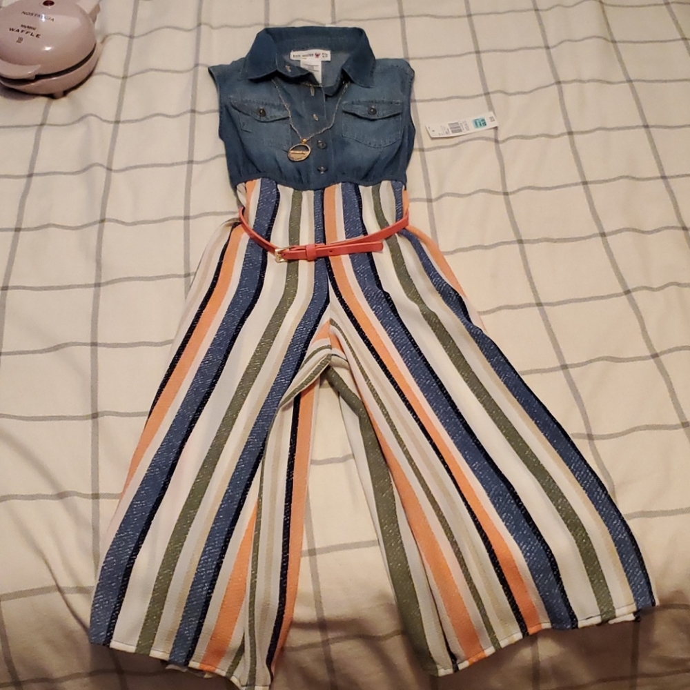Little girls sleevless Denim jumpsuit
